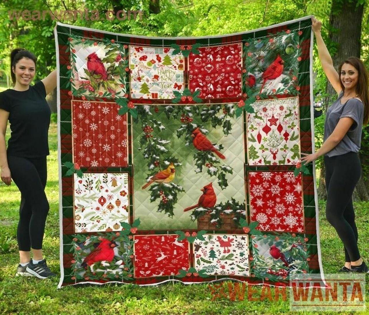 Cardinal Bird Christmas Quilt Blanket ABC041103 and Home Decor