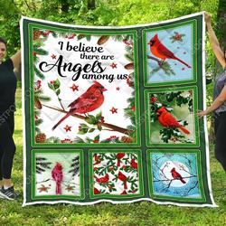 Cardinals I Believe There Are Angels Among Us Quilt Blanket Great Customized Blanket Gifts For Birthday Christmas Thanksgiving and Home Decor