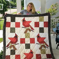 Cardinals Paper Pattern Quilt Blanket Great Customized Blanket Gifts For Birthday Christmas Thanksgiving and Home Decor