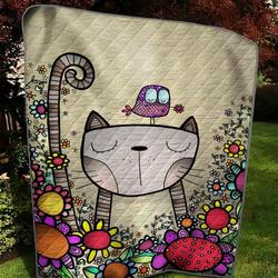 Cat 3D Customized Quilt And Flower And Bird TUH6253 PLEN2407 and Home Decor