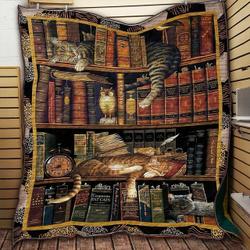 Cat And Book Cute V1 QE 3D Customized Quilt and Home Decor