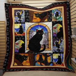 Cat Black Night Cat Cla18120734Q Quilt Blanket and Home Decor