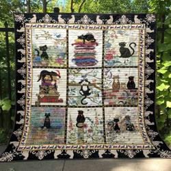Cat Cats With Books Quilt Blanket Dhc020120911Td and Home Decor