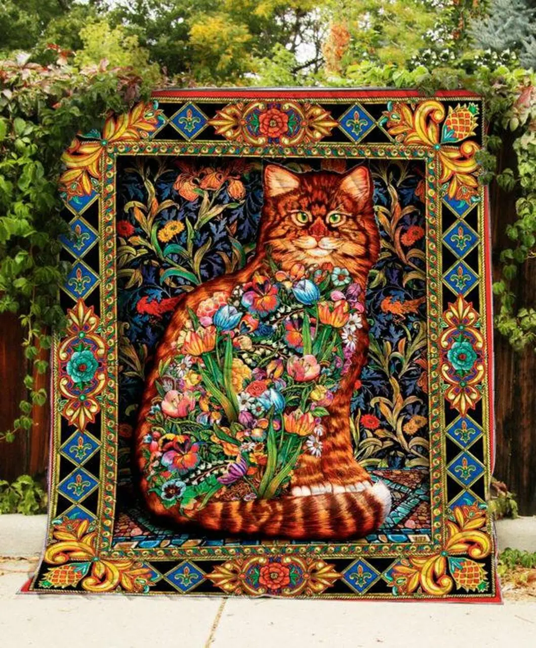Cat Flower Quilt Blanket Quilt and Home Decor