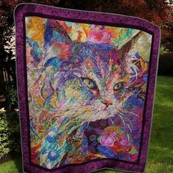 Cat Make By Flower Quilt Blanket  Quilt and Home Decor