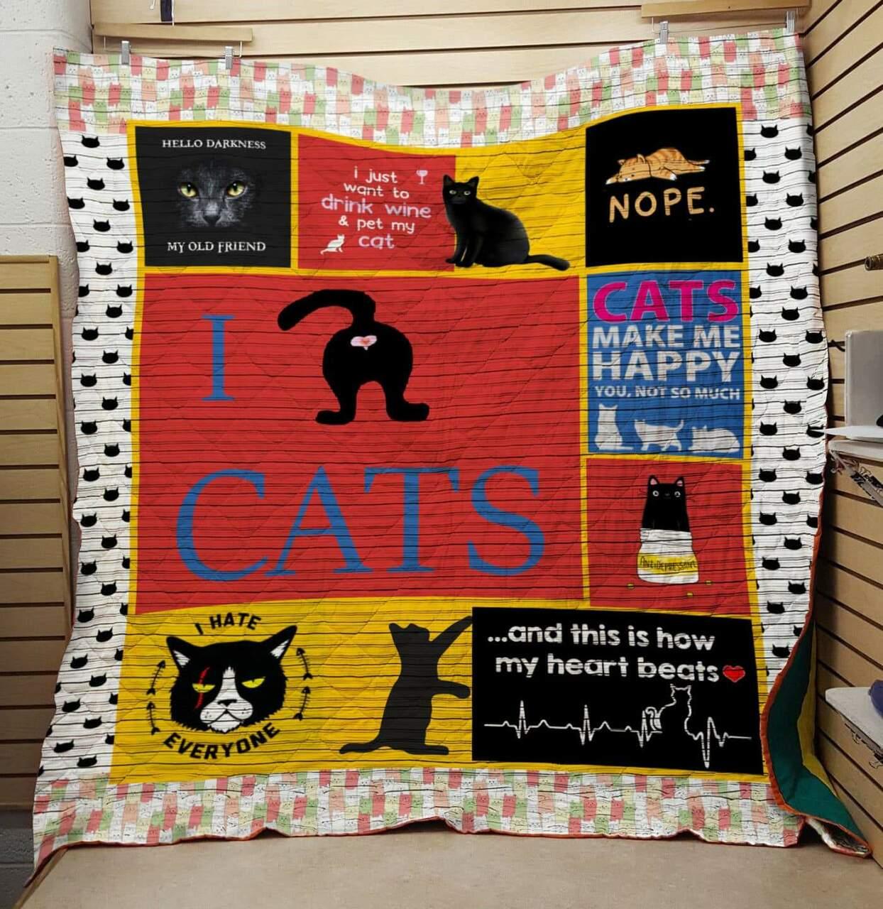 Cat Make Me Happy Quilt and Home Decor