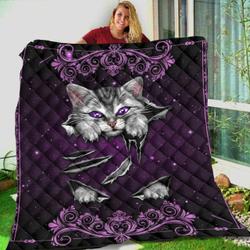 Cat Purple  NTTH011298 3D Customized Quilt and Home Decor