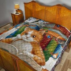 Cat Read Book 3D Customized Quilt and Home Decor