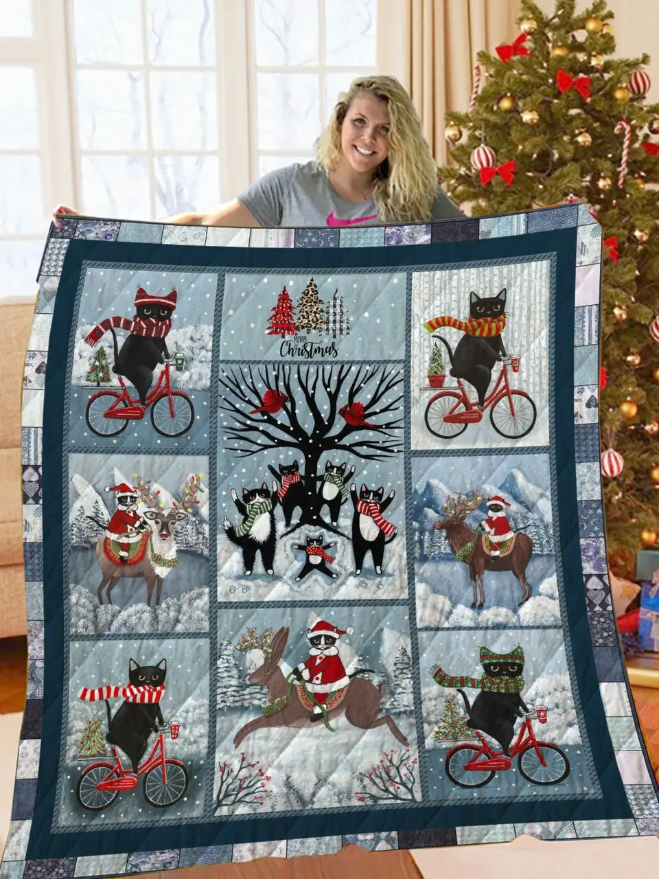 Cats Christmas Quilt Blanket A137 and Home Decor