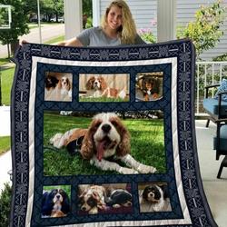 Cavalier King Charles Laying On The Green Grass Quilt Blanket Great Customized Blanket Gifts For Birthday Christmas Thanksgiving and Home Decor