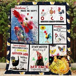 Chickens Make Me Happy Blanket KC1807 Quilt and Home Decor