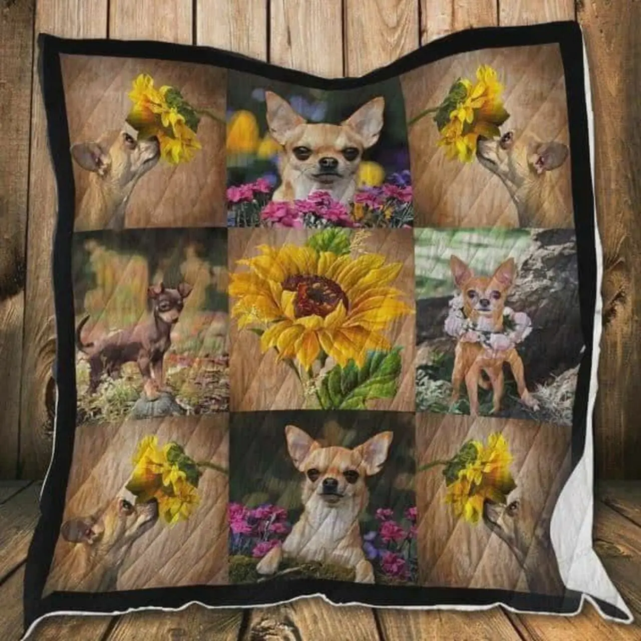 Chihuahua Sunflower Rise And Shine Quilt Blanket Great Customized Blanket Gifts For Birthday Christmas Thanksgiving and Home Decor