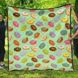 Colorful Donut Pattern Green Background DHCDHC DT1910 Quilt Blanket and Home Decor