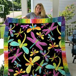 Colorful Dragonflies Pattern Quilt Blanket Great Customized Blanket Gifts For Birthday Christmas Thanksgiving and Home Decor