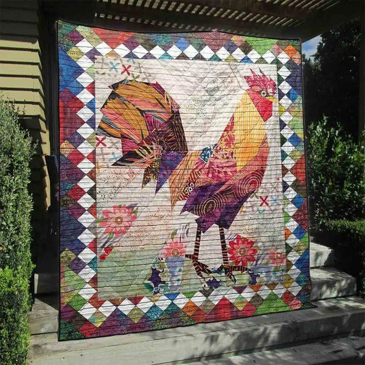 Colorful Rooster Quilt Blanket Ht10 Quilt and Home Decor