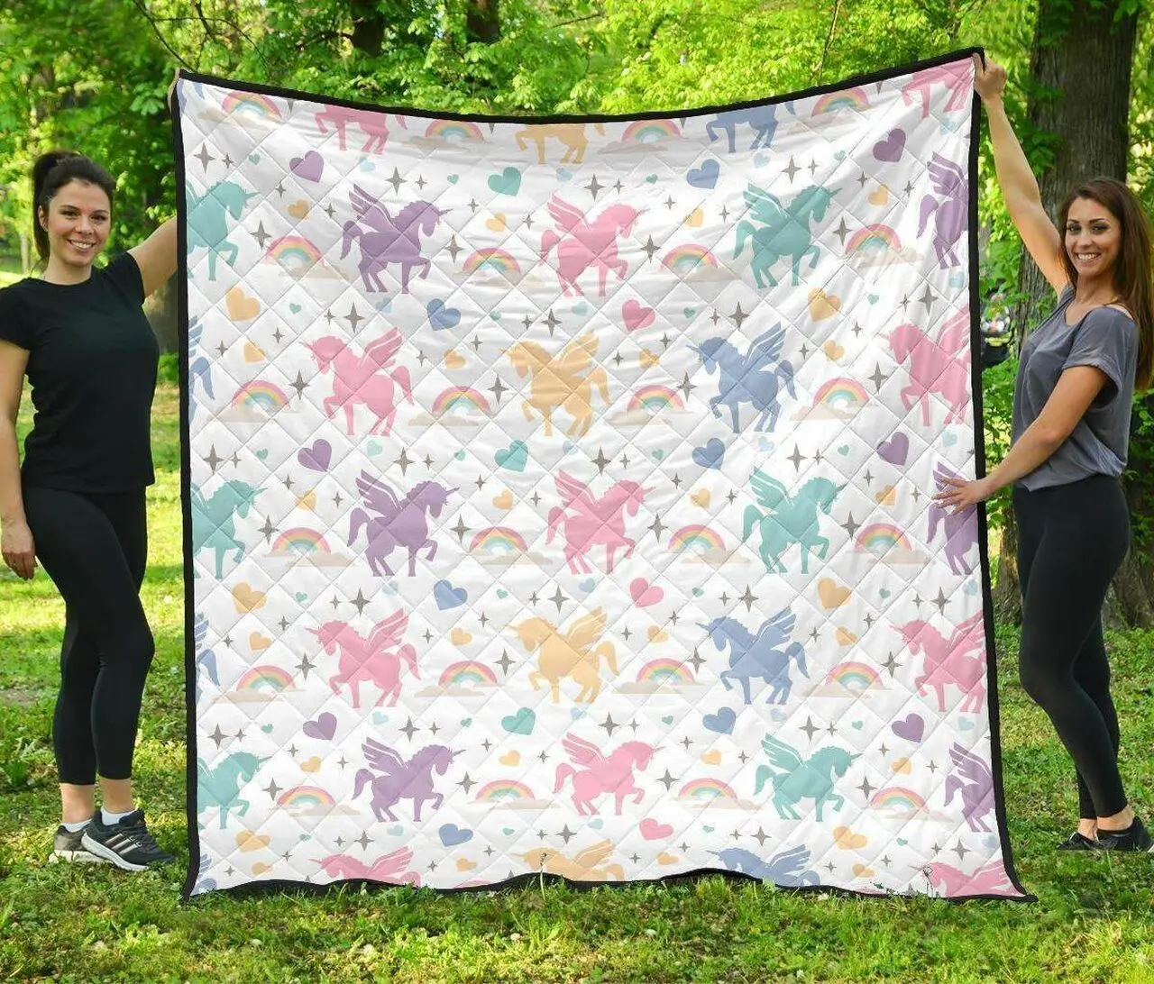 Colorful Unicorn Rainbow Heart Pattern DHCDHC DT1910 Quilt Blanket and Home Decor
