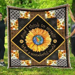 Colorful What A Wonderful World Sunflower Gift Quilt and Home Decor