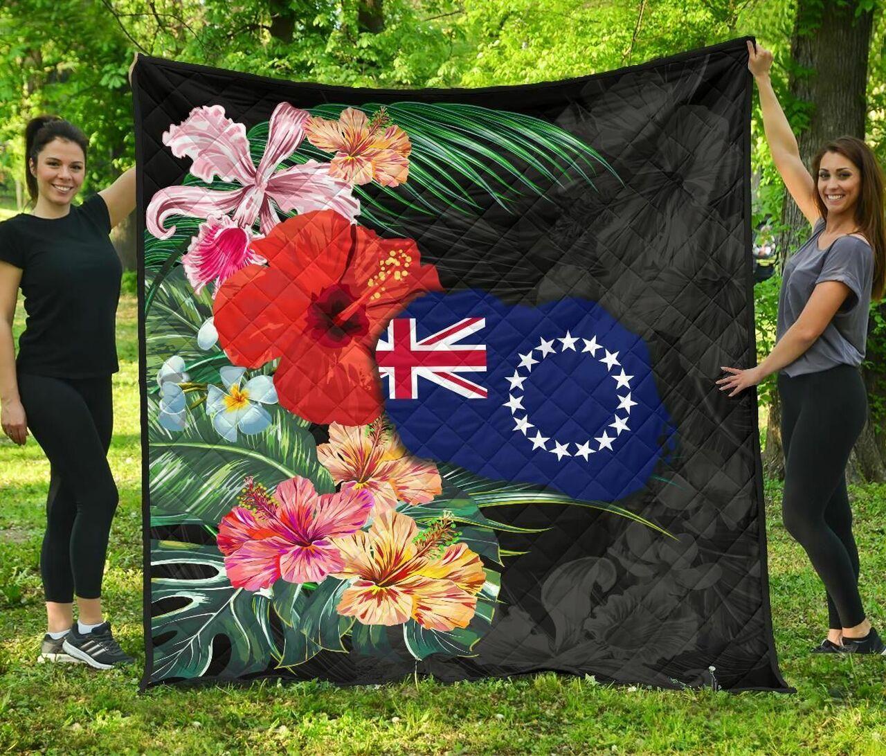 Cook Islands Map Hibiscus Jfj Quilt Vri and Home Decor