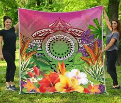 Cook Islands Polynesian Manta Ray Tropical Flowers Quilt and Home Decor