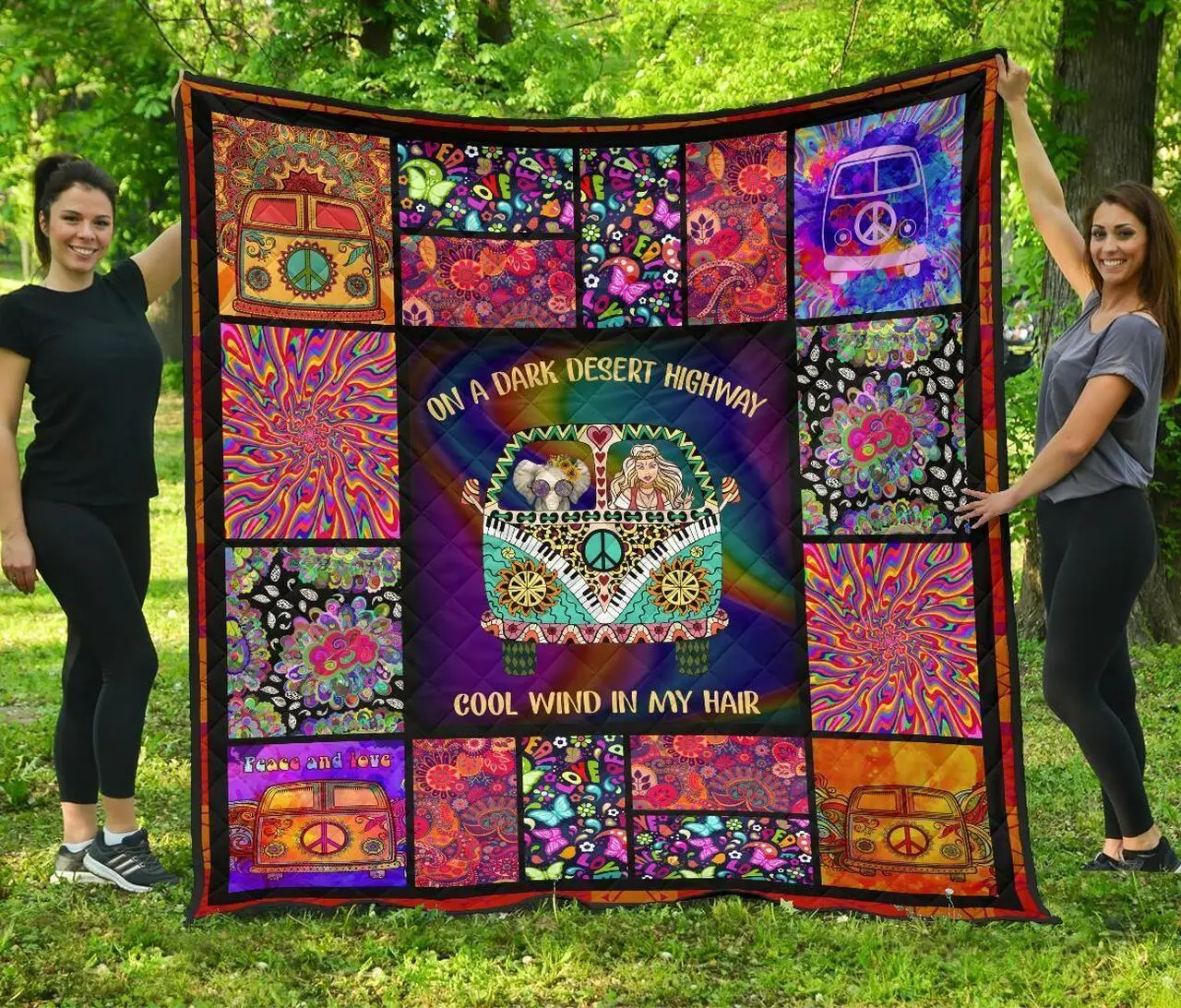 Cool Win In My Hair Hippie Van Funny Gift Idea Quilt and Home Decor