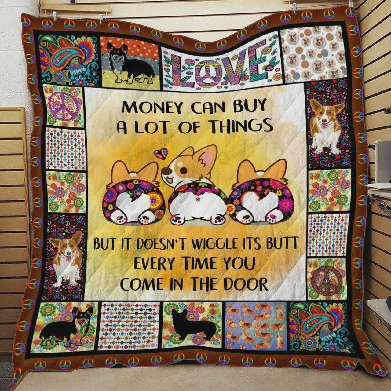 Corgi Money Can Buy A Lot Of Things Quilt Blanket Great Customized Blanket Gifts For Birthday Christmas Thanksgiving Perfect Gifts For Corgi Lovers and Home Decor