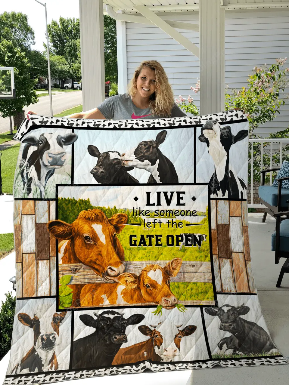 Cow Live Like Someone Left The Gate Open Quilt Blanket Great Customized Blanket Gifts For Birthday Christmas Thanksgiving and Home Decor