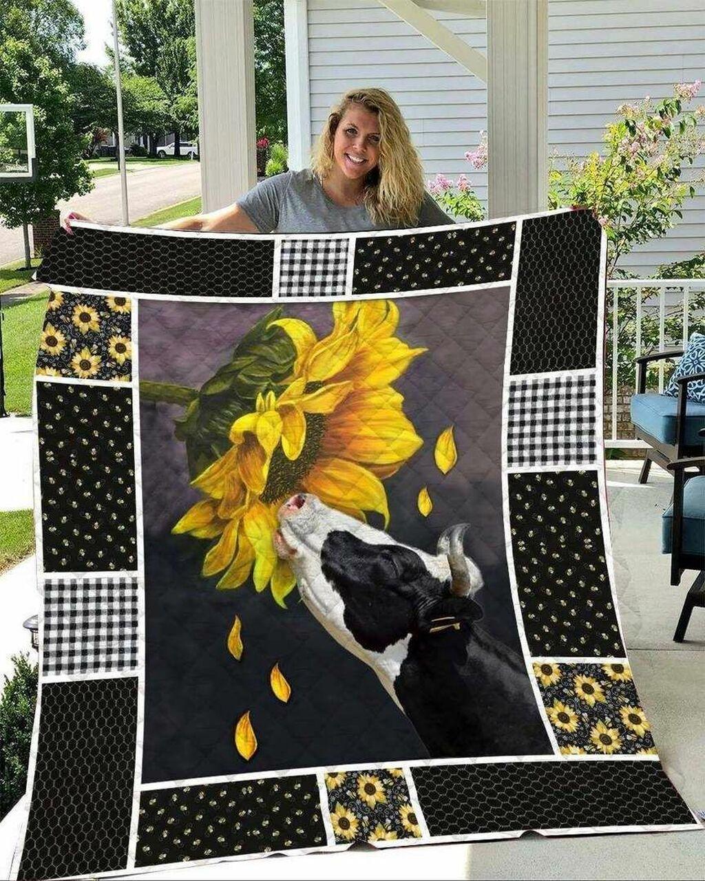 Cow Sunflower Clm1910027Q Quilt Blanket and Home Decor