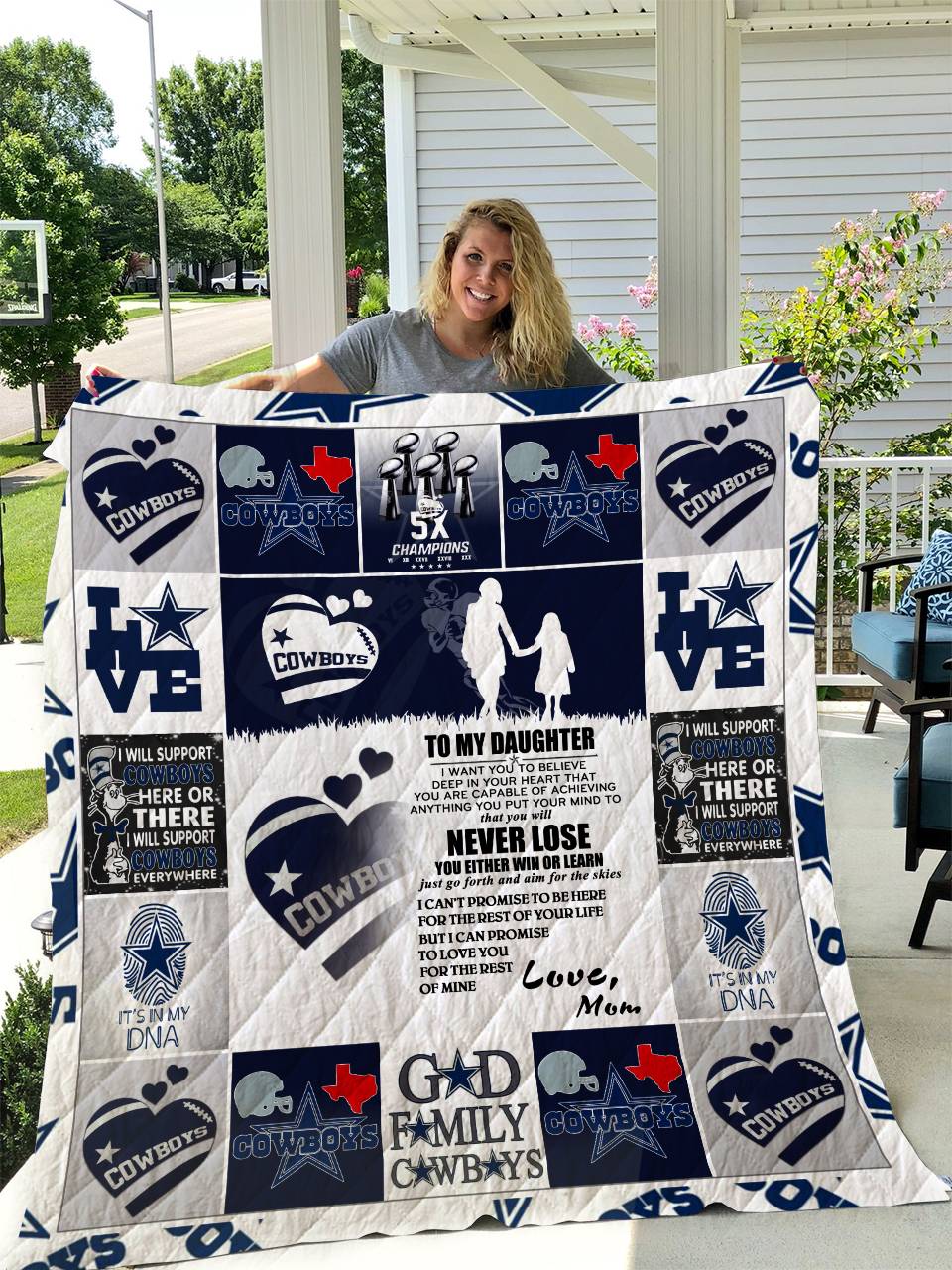 Cowboys - To My Daughter - Love Mom Quilt and Home Decor