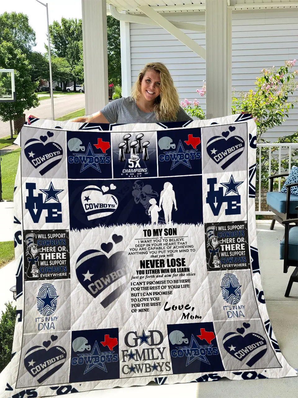 Cowboys - To My Son - Love Mom Quilt and Home Decor
