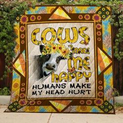 Cows Make Me Happy Blanket Kc1807 Quilt and Home Decor