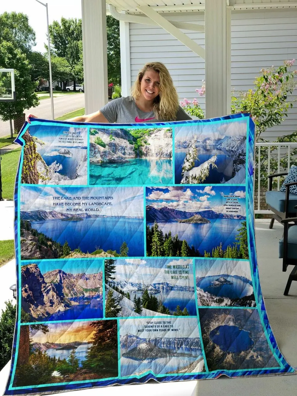 Crater Lake Quilt Blanket and Home Decor