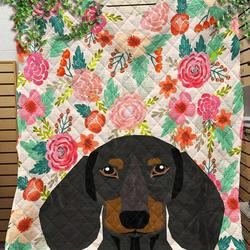 Custom Blanket Dachshund Dog Flowers Blanket - Quilt Blanket and Home Decor