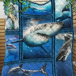 Custom Quilt Blanket Shark 3D Blanket - Quilt Blanket and Home Decor