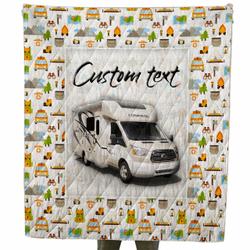 Custom Text Camping Themed Class B Motor Home Quilt For Campers and Home Decor