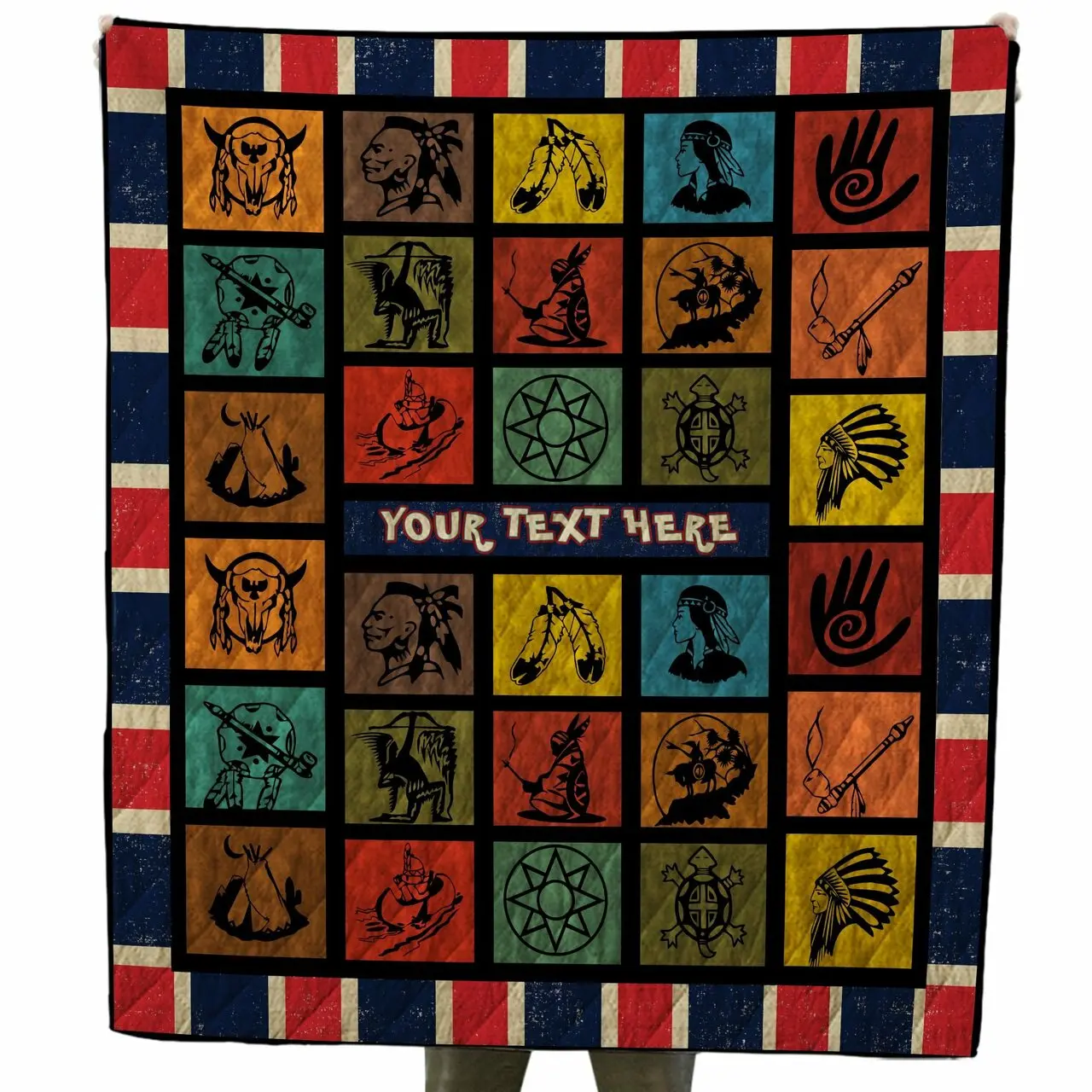 Custom Text Native American Symbol Quilt For Native Americans and Home Decor