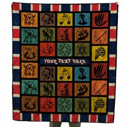 Custom Text Native American Symbol Quilt For Native Americans and Home Decor
