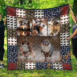 Cute Australian Shepherd Pets Dog Blanket TH1807 Quilt and Home Decor