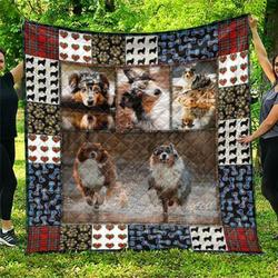 Cute Australian Shepherd Pets Dog Run On The Water Quilt Blanket Great Customized Blanket Gifts For Birthday Christmas Thanksgiving    and Home Decor