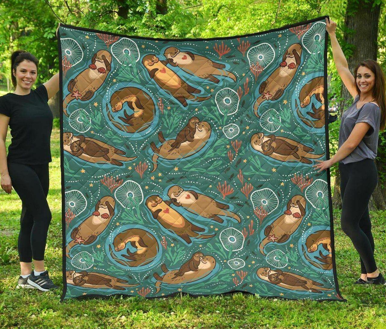 Cute Brown Sea Otters Ornamental Seaweed Corals Green Water DHCDHC DT1910 Quilt Blanket and Home Decor