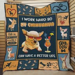 Cute Chihuahua Wearing Sunglasses Life Is Better With Chihuahua Quilt Blanket Great Customized Blanket Gifts For Birthday Christmas Thanksgiving and Home Decor
