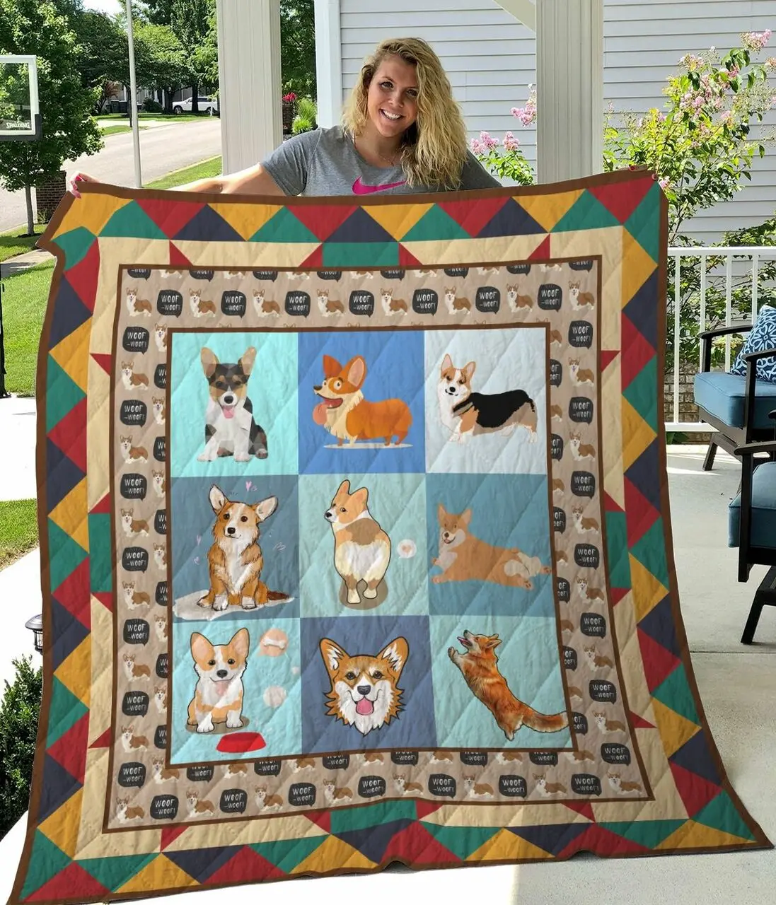 Cute Corgi Dog Quilt Blanket Great Customized Blanket Gifts For Birthday Christmas Thanksgiving and Home Decor