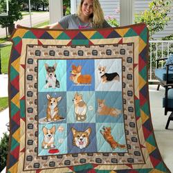 Cute Corgi Dog Quilt Blanket Great Customized Blanket Gifts For Birthday Christmas Thanksgiving and Home Decor