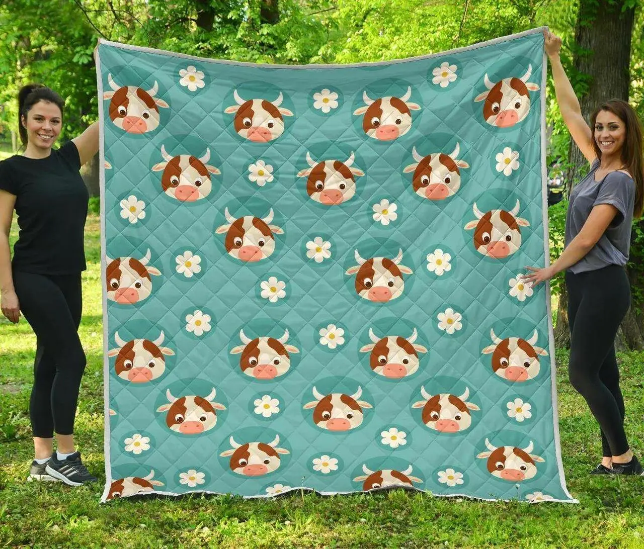Cute Cow And Daisy Flower Cl17100218Mdq Quilt Blanket and Home Decor