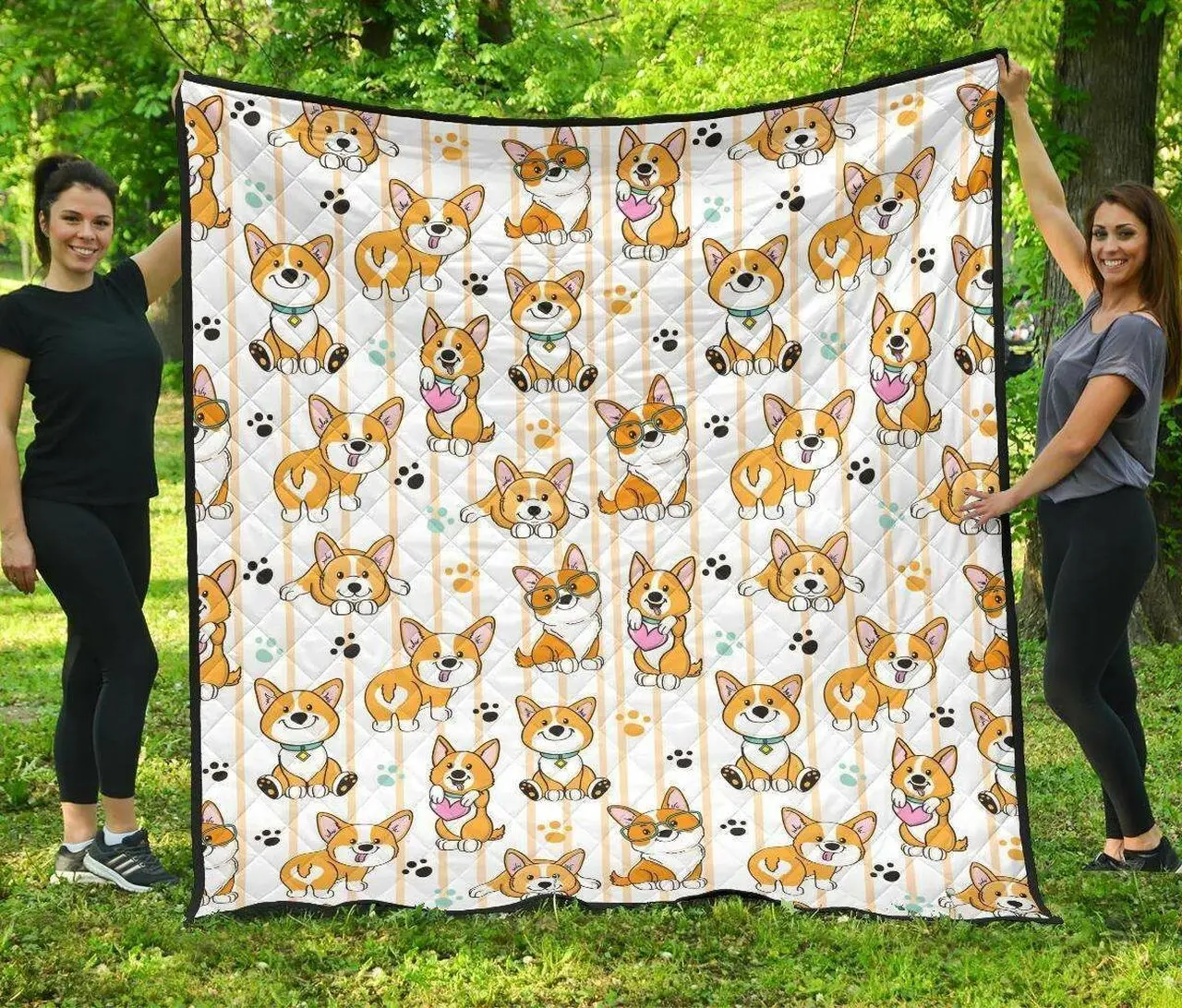 Cute Dog Corgi Striped Background Pattern DHCDHC DT1910 Quilt Blanket and Home Decor