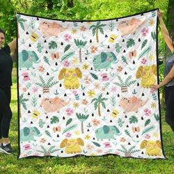 Cute Elephants Palm Tree Flower Butterfly Pattern DHCDHC DT1910 Quilt Blanket and Home Decor