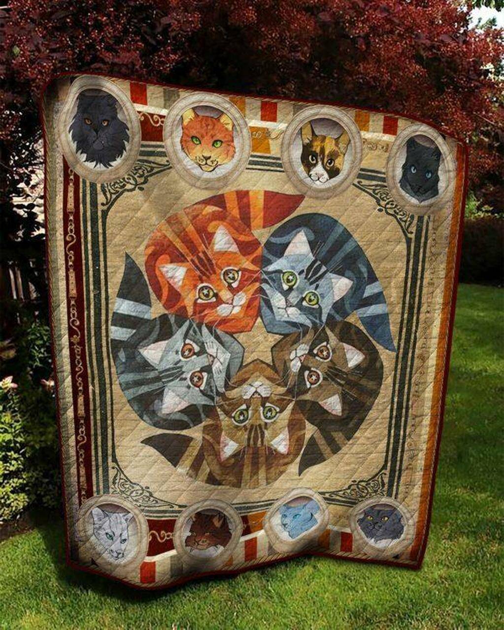 Cute Face Cat Make A Star Quilt Blanket Quilt and Home Decor