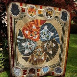 Cute Face Cat Make A Star Quilt Blanket  Quilt and Home Decor