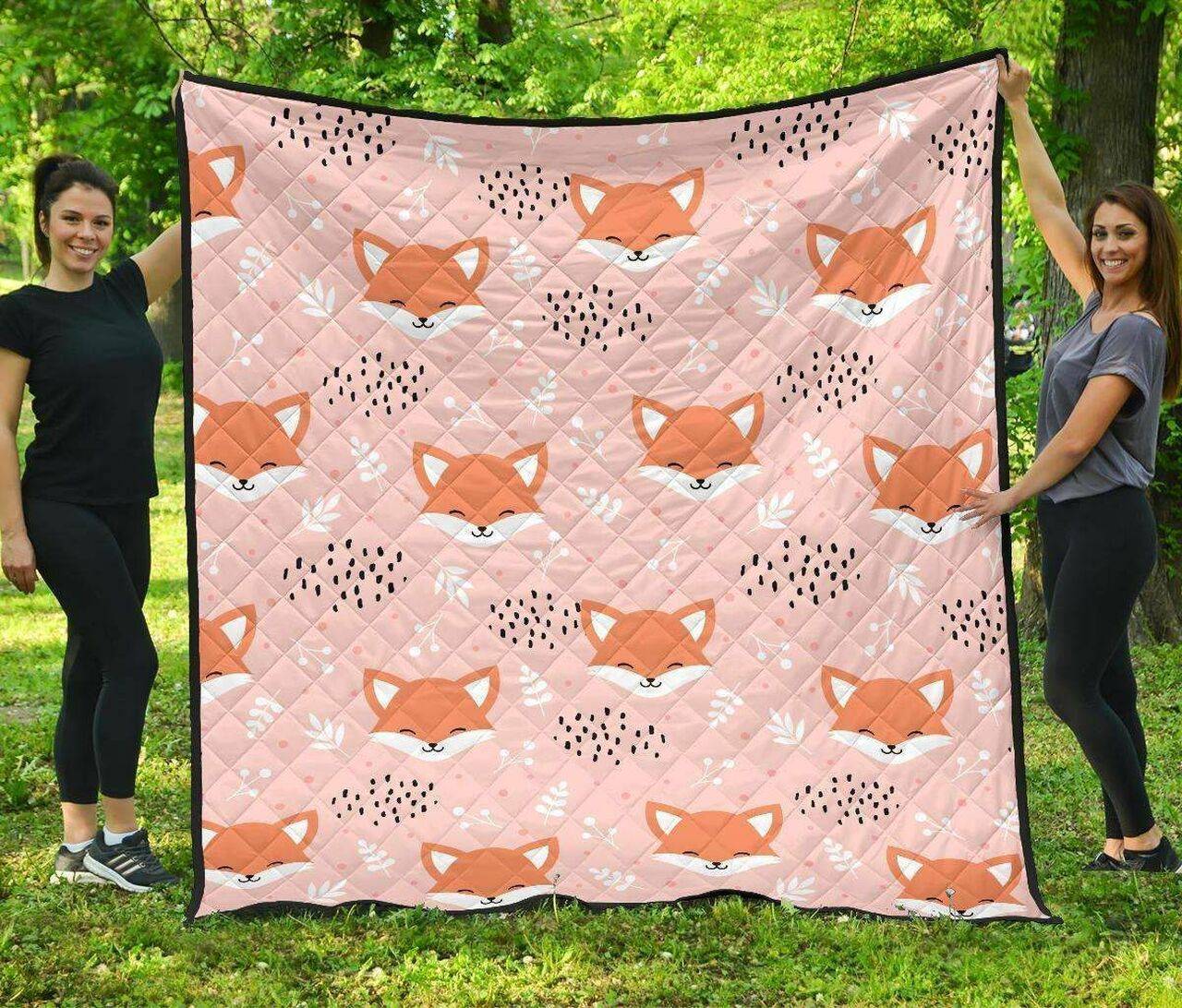 Cute Fox Pattern Pink Background DHCDHC DT1910 Quilt Blanket and Home Decor