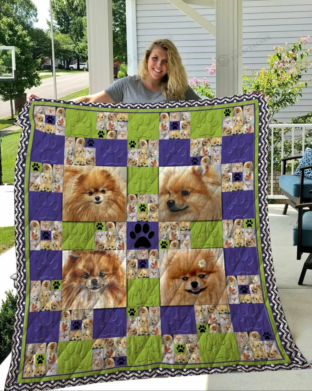 Cute Pomeranian Quilt Blanket Great Customized Blanket Gifts For Birthday Christmas Thanksgiving and Home Decor