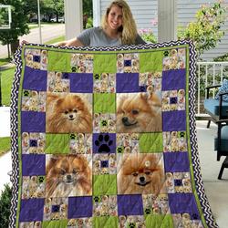 Cute Pomeranian Quilt Blanket Great Customized Blanket Gifts For Birthday Christmas Thanksgiving and Home Decor
